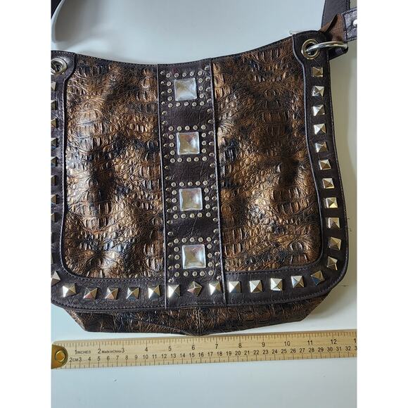 MC MARC CHANTEL Brown Leather Embossed Boho Western Hand Bag Shoulder Bag - Picture 7 of 8